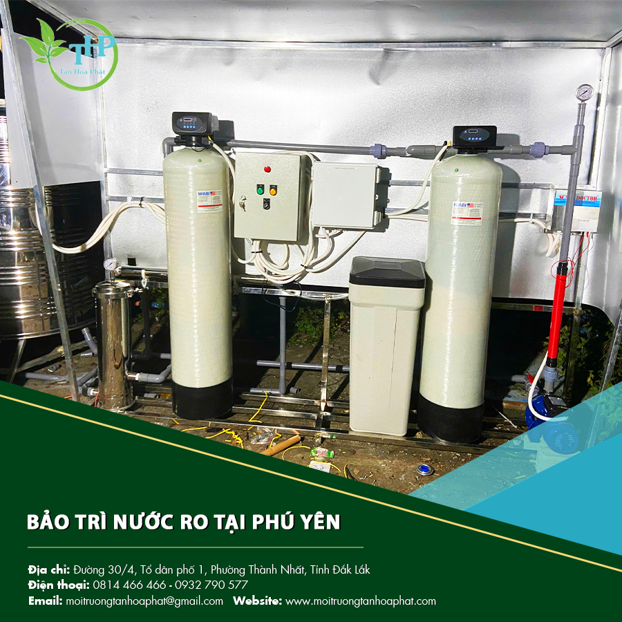 Hệ thống lọc được kiểm tra trong bảo trì nước RO tại Phú Yên.